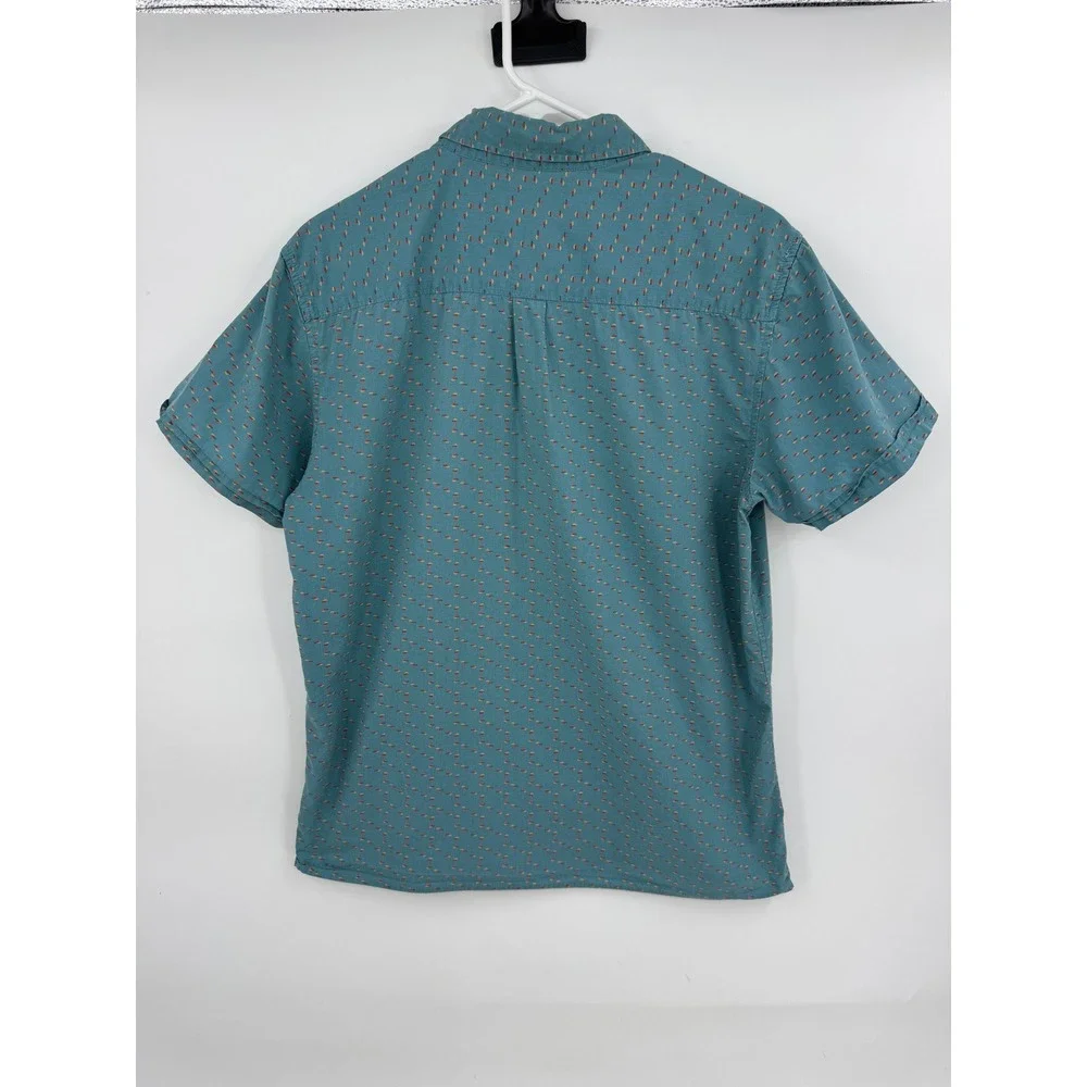 RVCA‎ Mens Relaxed Fit Short Sleeve Button Down Shirt Teal Blue Print Size M - Picture 3 of 6